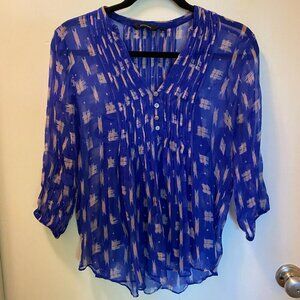 Paradigma Sheer Blue Blouse Small Silk Look Ikat Print Tunic Top w/ Cami